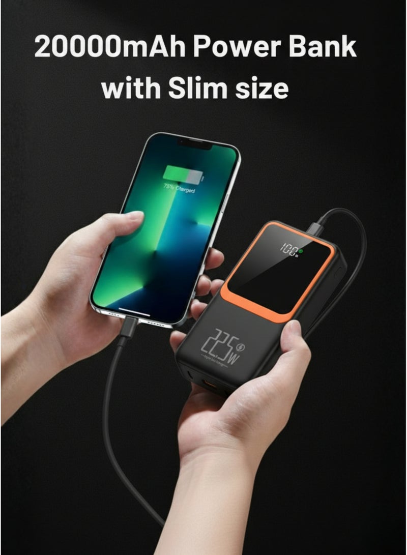 ليفينو شاحن محمول بسعة 20000 مللي أمبير مع كابلات مدمجة، شحن سريع بقوة 22.5 واط، تصميم نحيف، منفذ USB-C وشاشة LED، 5 منافذ إخراج و3 منافذ إدخال، بطارية محمولة مثالية للسفر لأجهزة iPhone وSamsung وiPad وجميع الأجهزة الأخرى. - Image 3